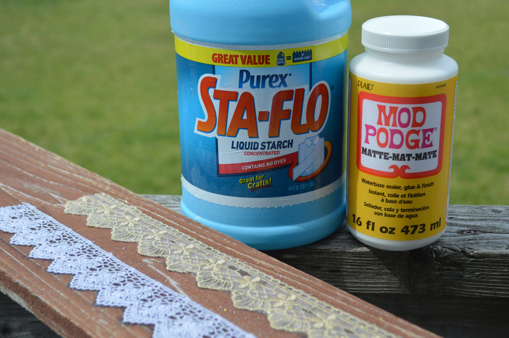 How to make homemade Lace Glitter Crowns with mod podge and fabric stiffener