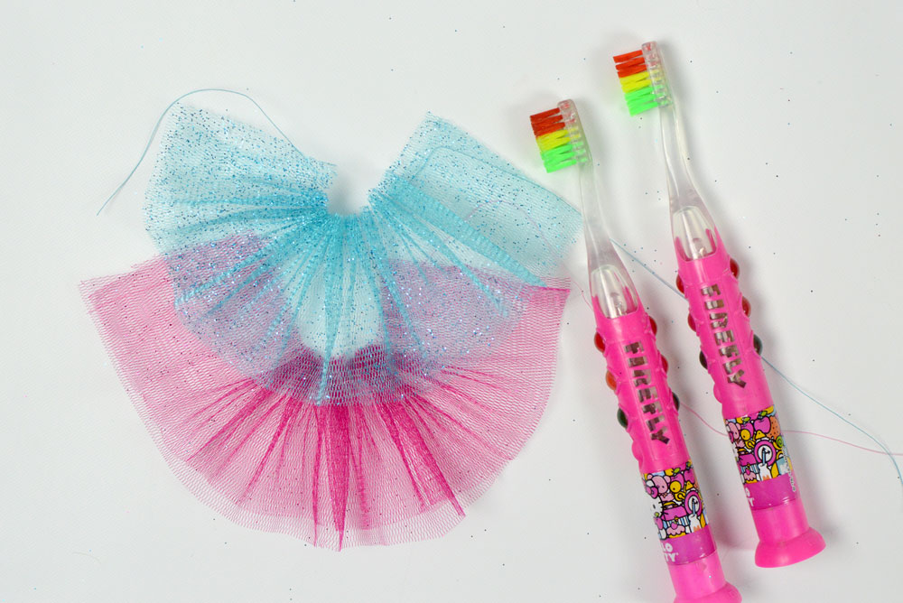decorate kids toothbrushes with tulle skirts