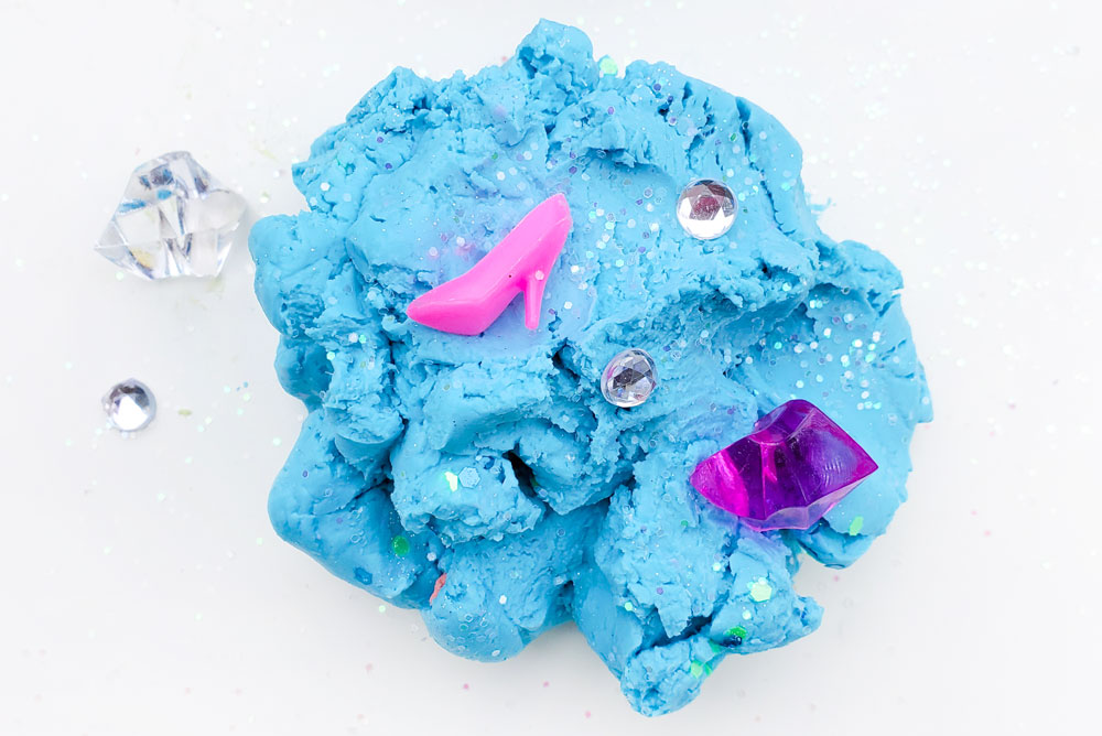 Homemade blue glitter cloud dough sensory kids activity
