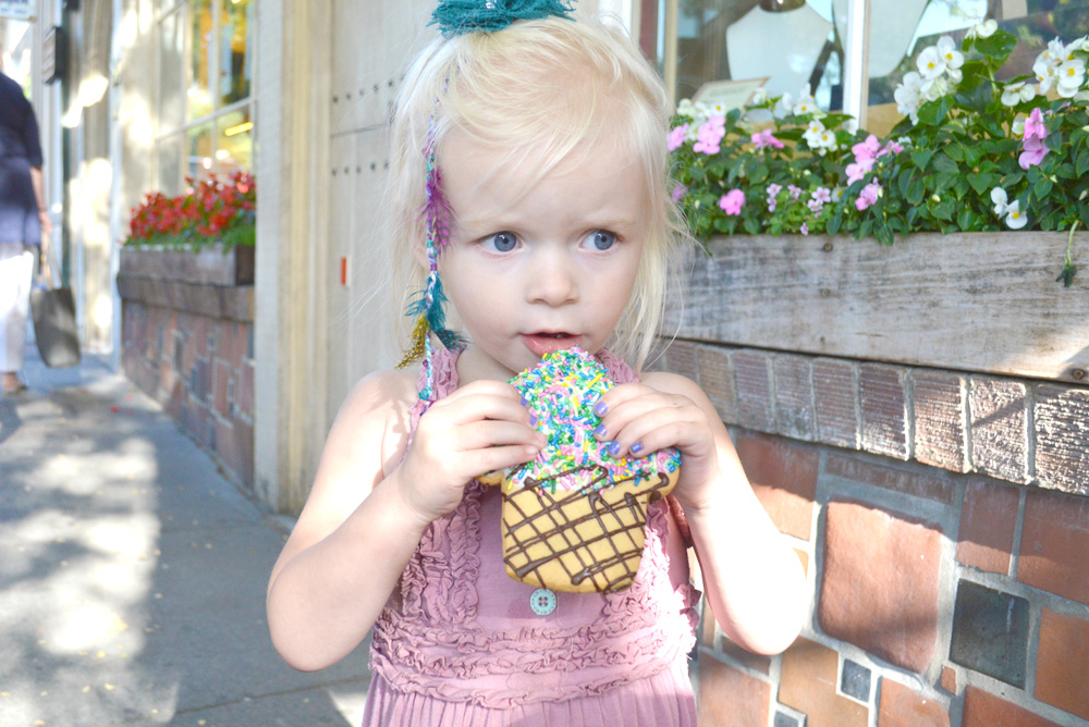 Enjoying cookies from the Carmel Bakery