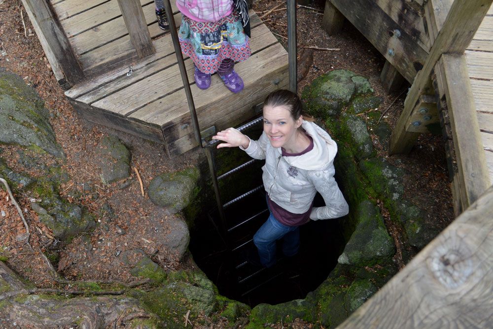 Climbing down the Mount St. Helens lava tubes