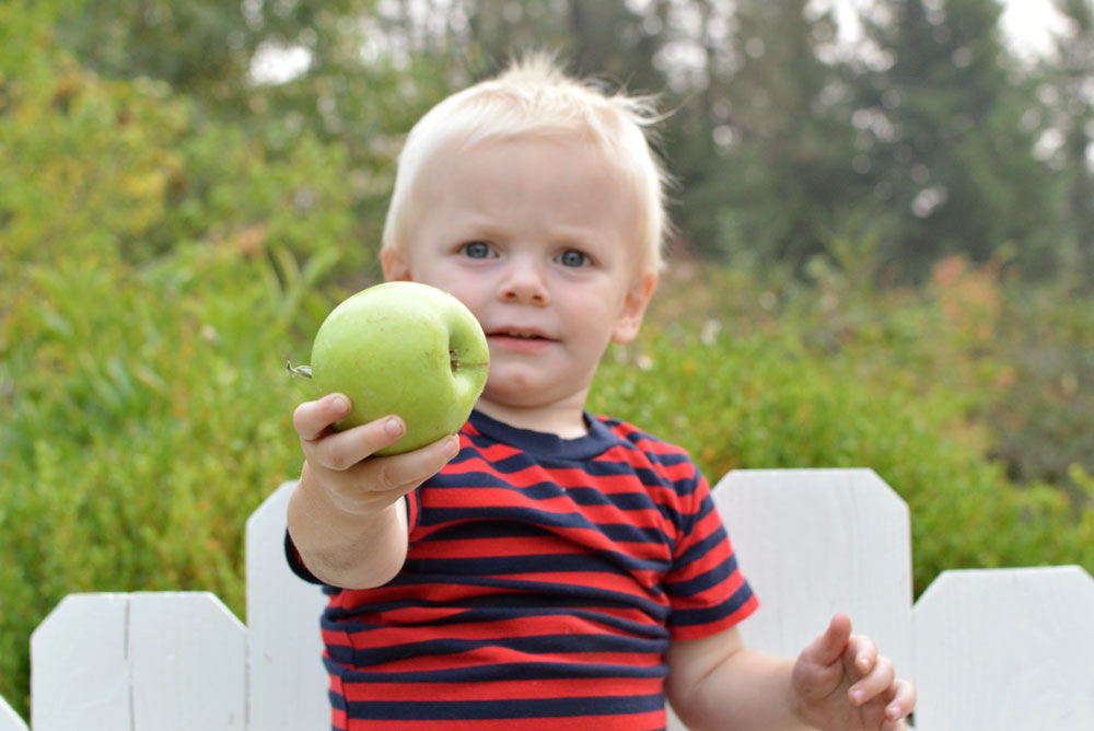 baby boy holding apple