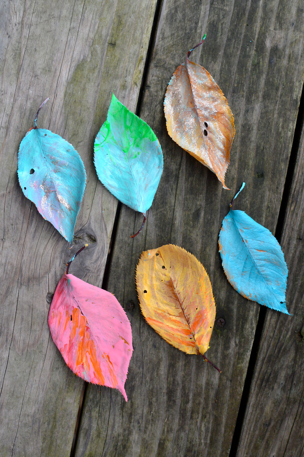 painting leaves with acrylic paint