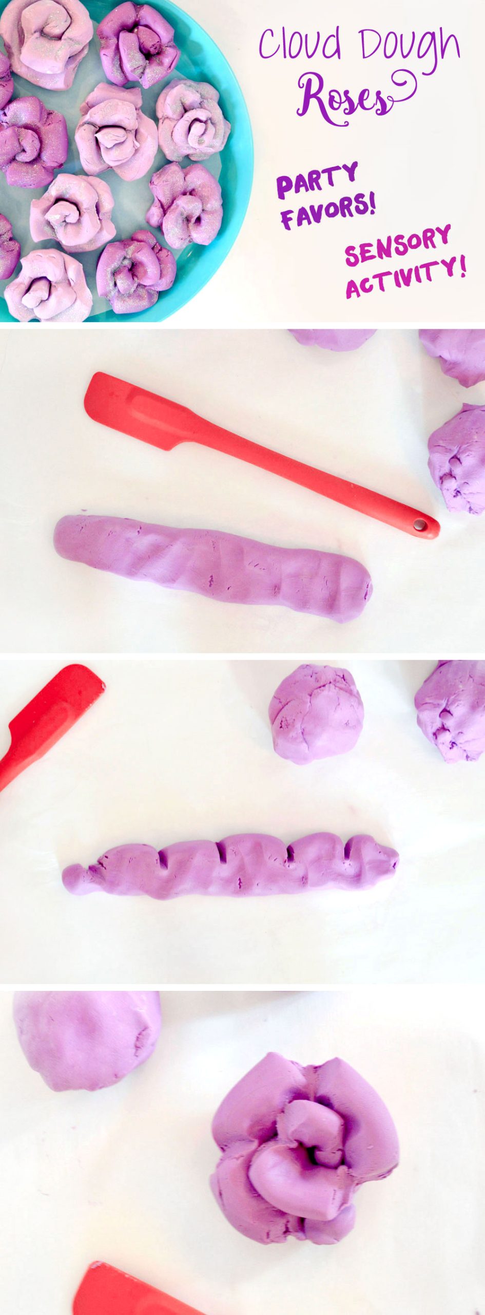 Homemade cloud dough rose party favors
