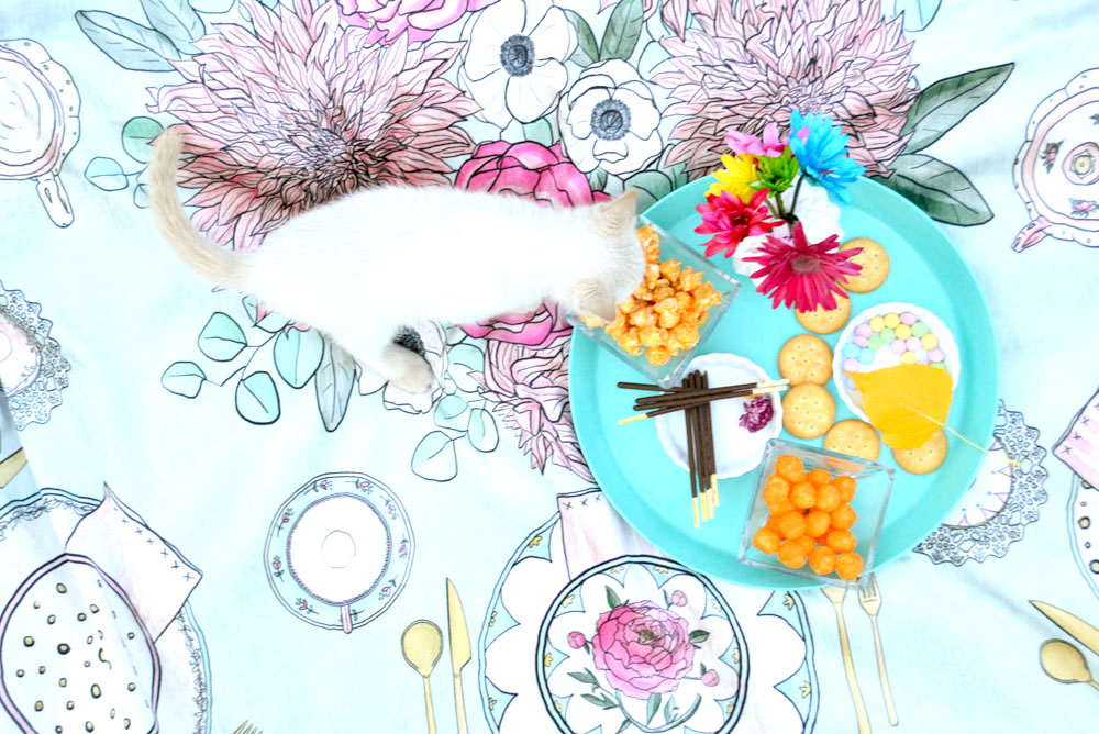 Whimsical Tinseltot tea party play mat for kids