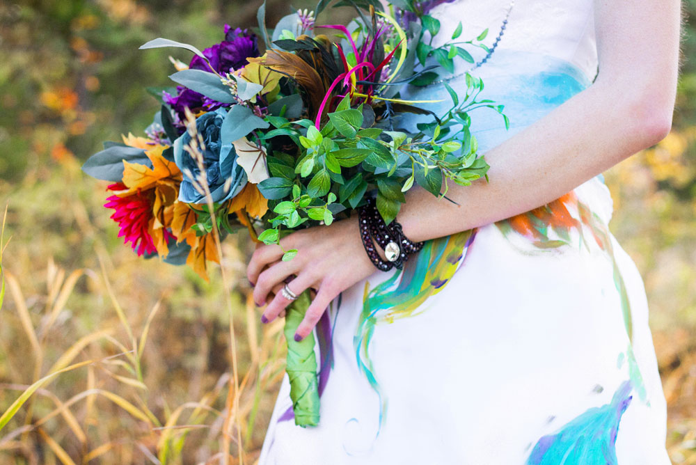 Fall wedding bouquet of artificial flowers