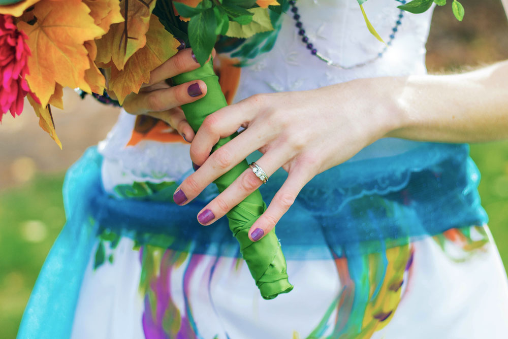 Fall Trash the Dress wedding photos and flower bouquet