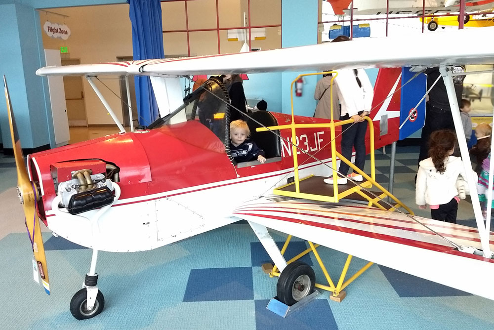 Seattle Museum of Flight Kids Activity Area prop airplane - Pacific Northwest family trip