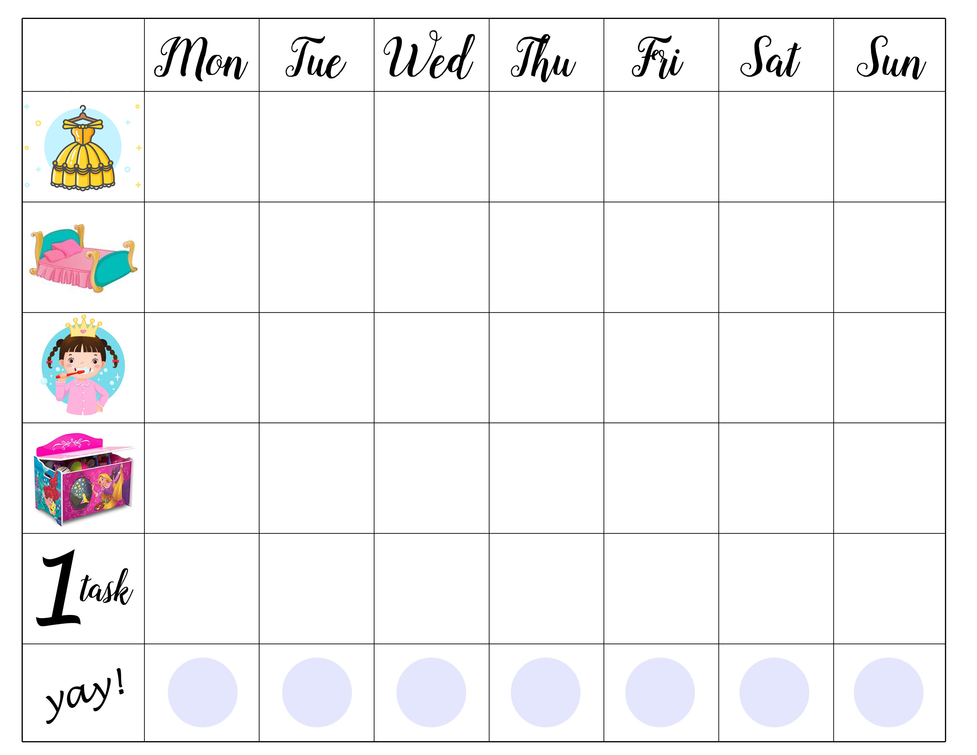 Kids chore chart to earn rewards