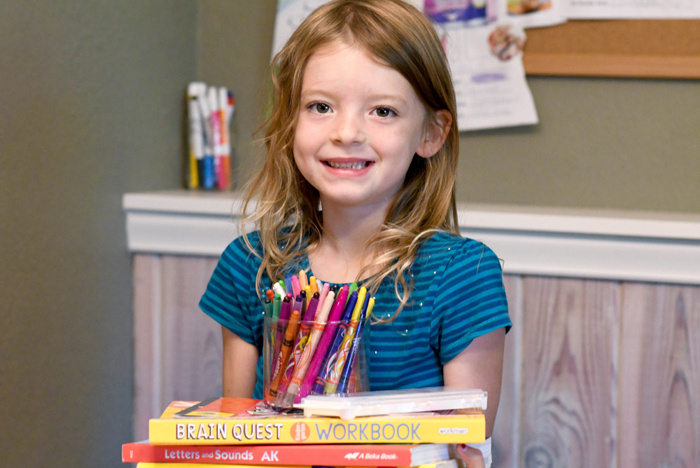 Back to School workbooks, crayons and reward stickers