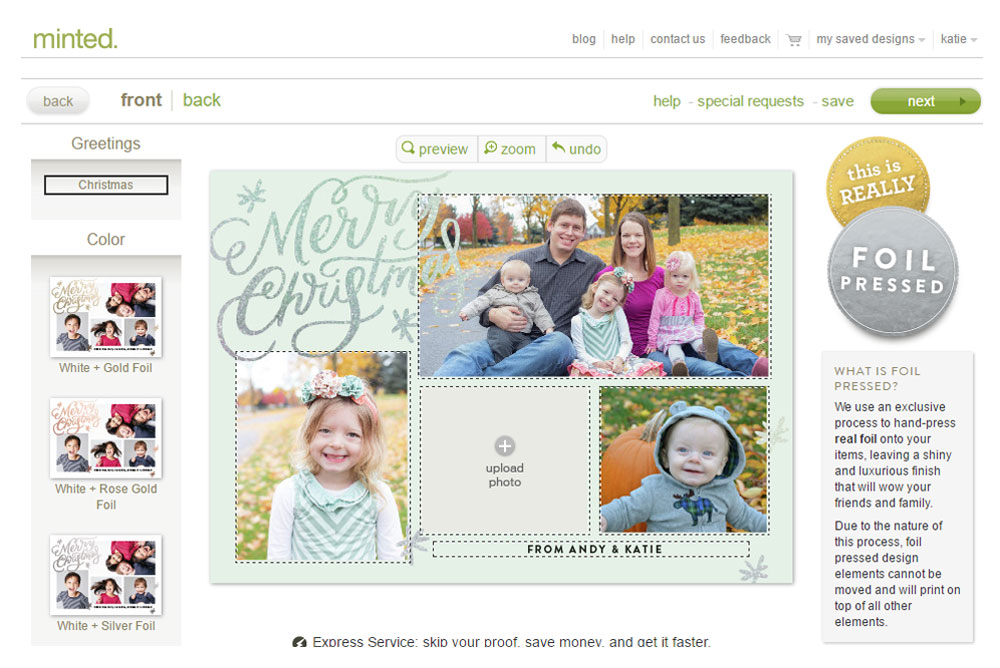 Minted customizable family photo cards