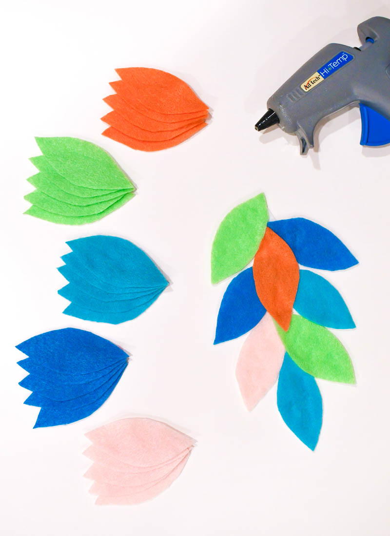 Glue felt leaves together with hot glue to make a garland