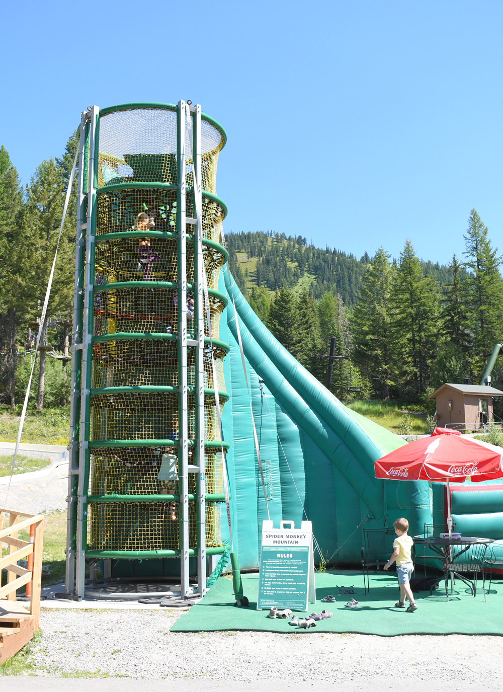 Whitefish Mountain Resort activities Spider Monkey Mountain and tall inflatable slide