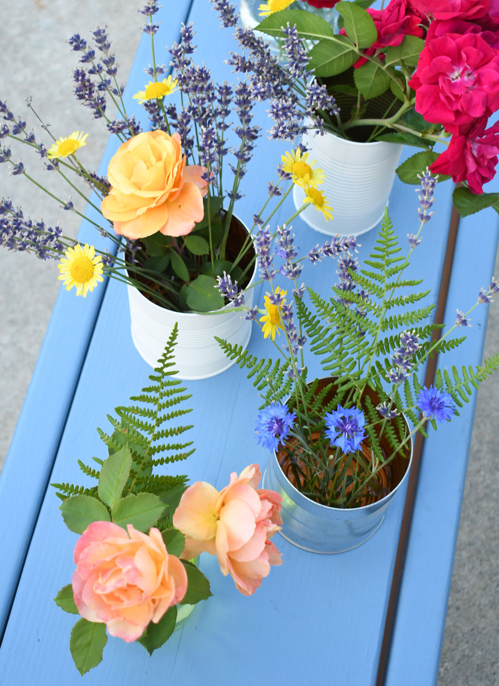 Cute flower vases using recycled cans and jars
