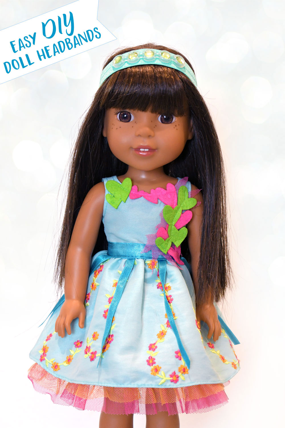 Easy DIY rhinestone doll headbands for American Girl WellieWishers