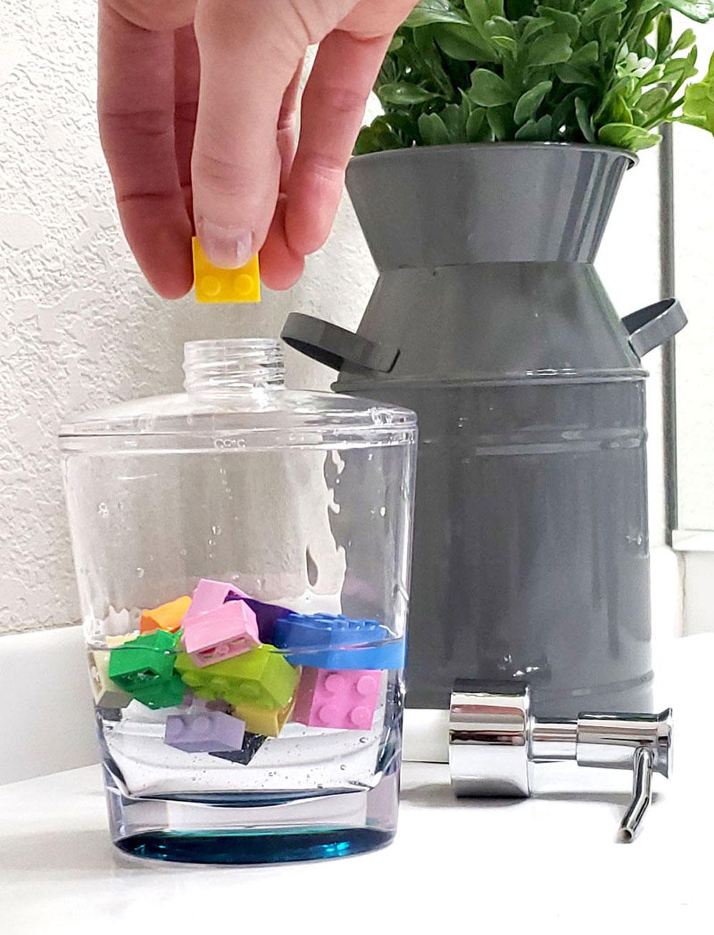 DIY Lego soap dispenser to encourage kids to wash their hands