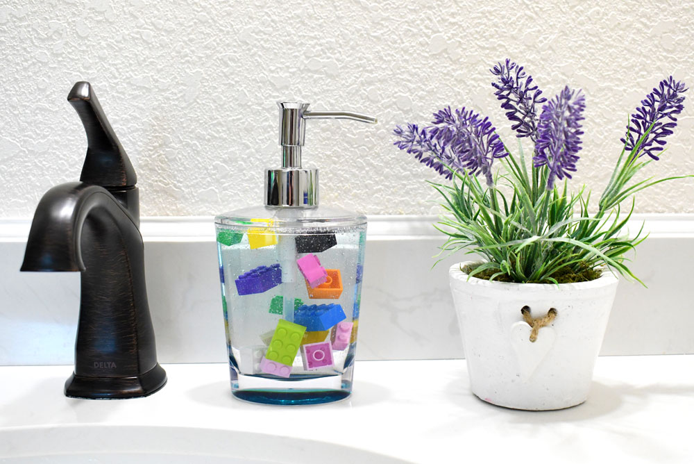 Colorful Lego soap dispenser kids bathroom accessory