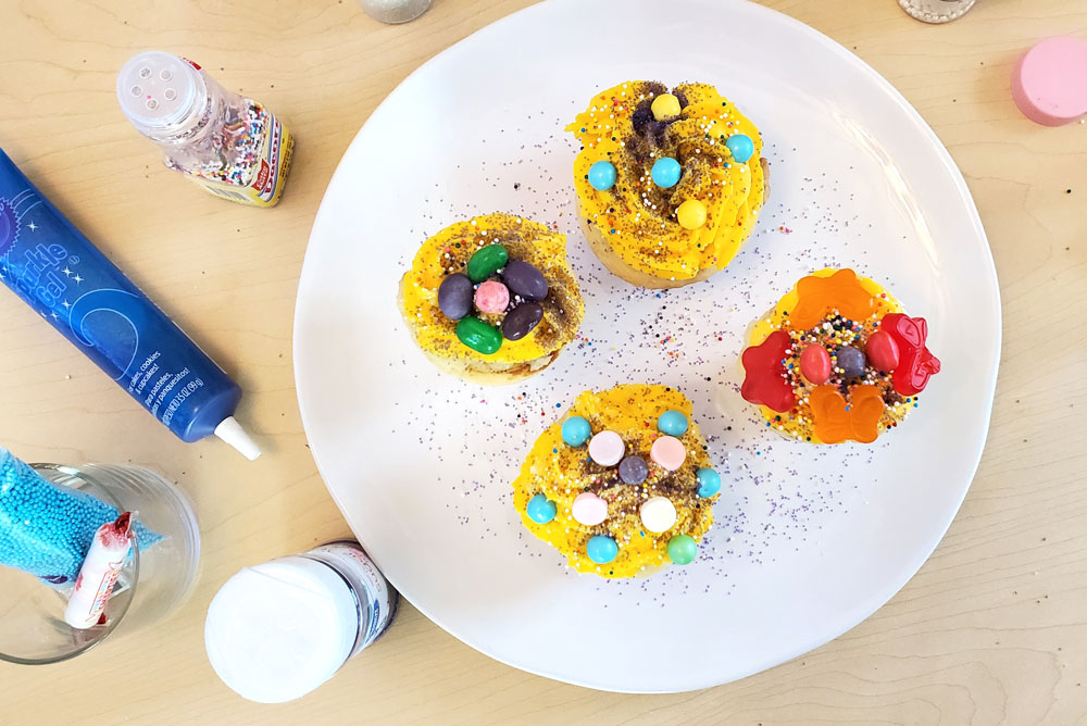 Colorful cupcakes and kids baking competition