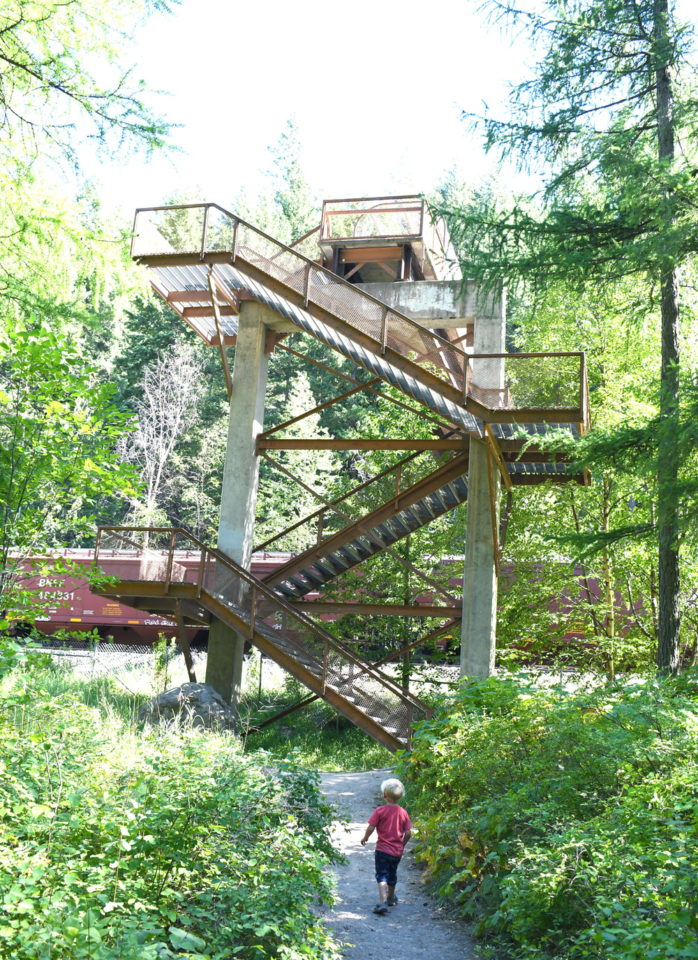 Day trip to Kootenai Falls train bridge walkway