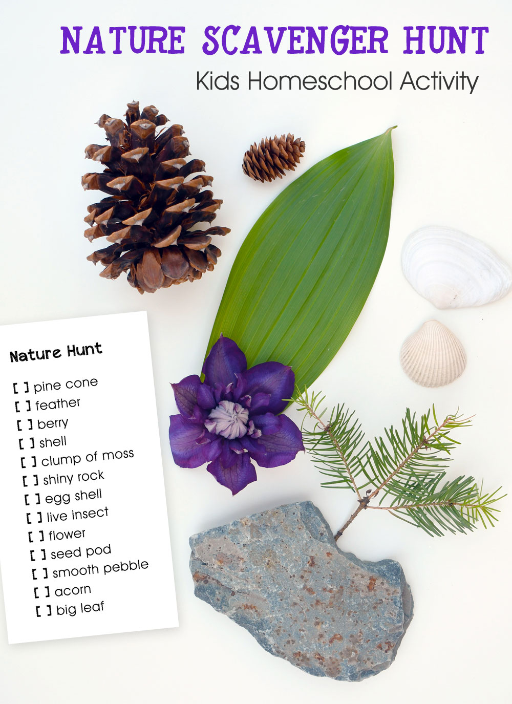 Nature Scavenger hunt printable homeschool kids activity