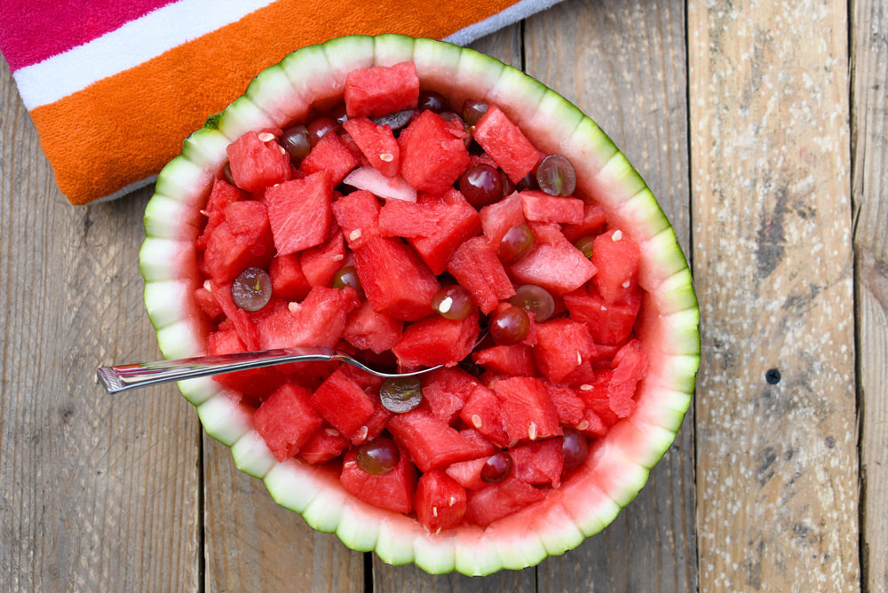Cute watermelon fruit bowl for a party or BBQ