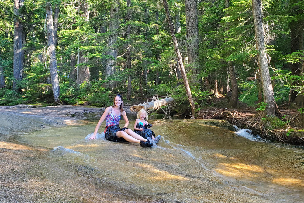 Lionhead natural water slides slippery rocks North Idaho family activity