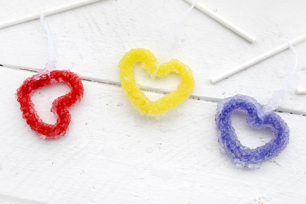 DIY science project borax crystal hearts