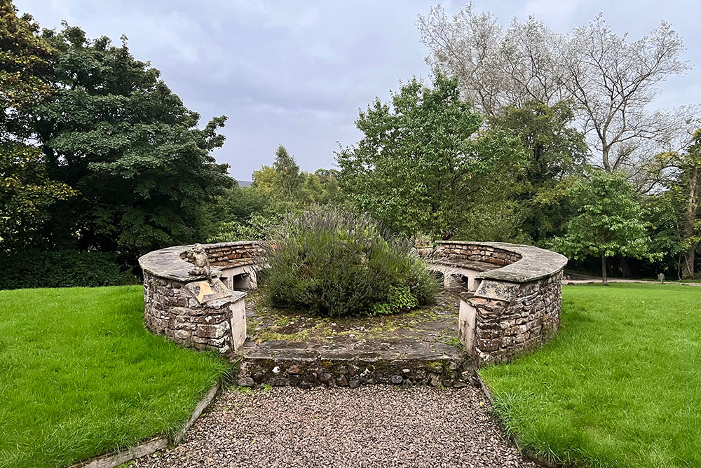 circular stone bench Augill Castle grounds