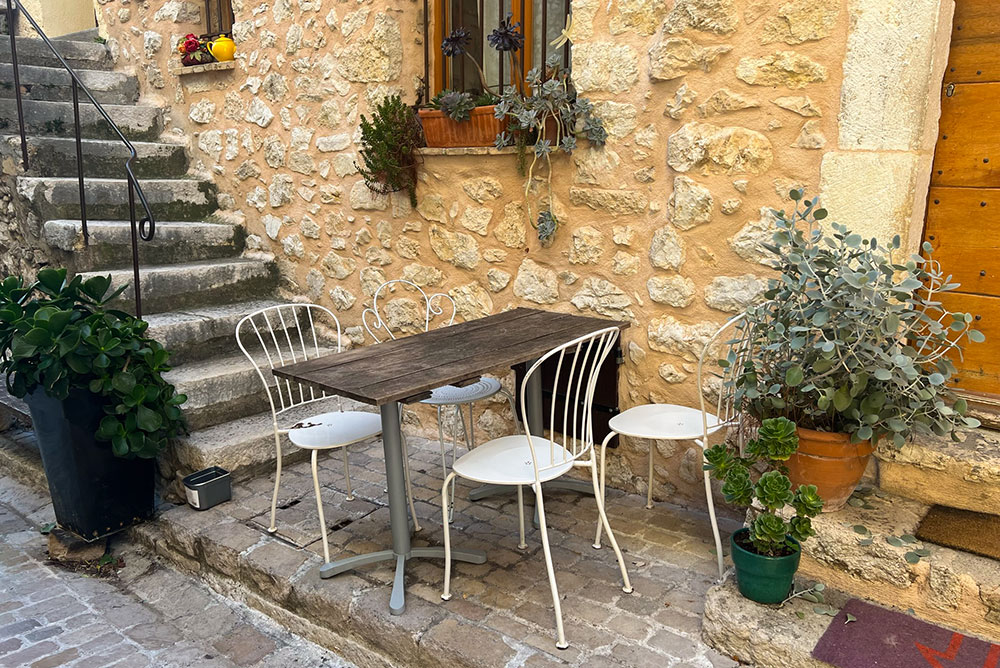 patio table in French medieval village