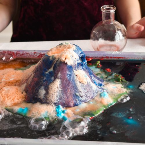 Kids chemistry activity playdough volcanoes