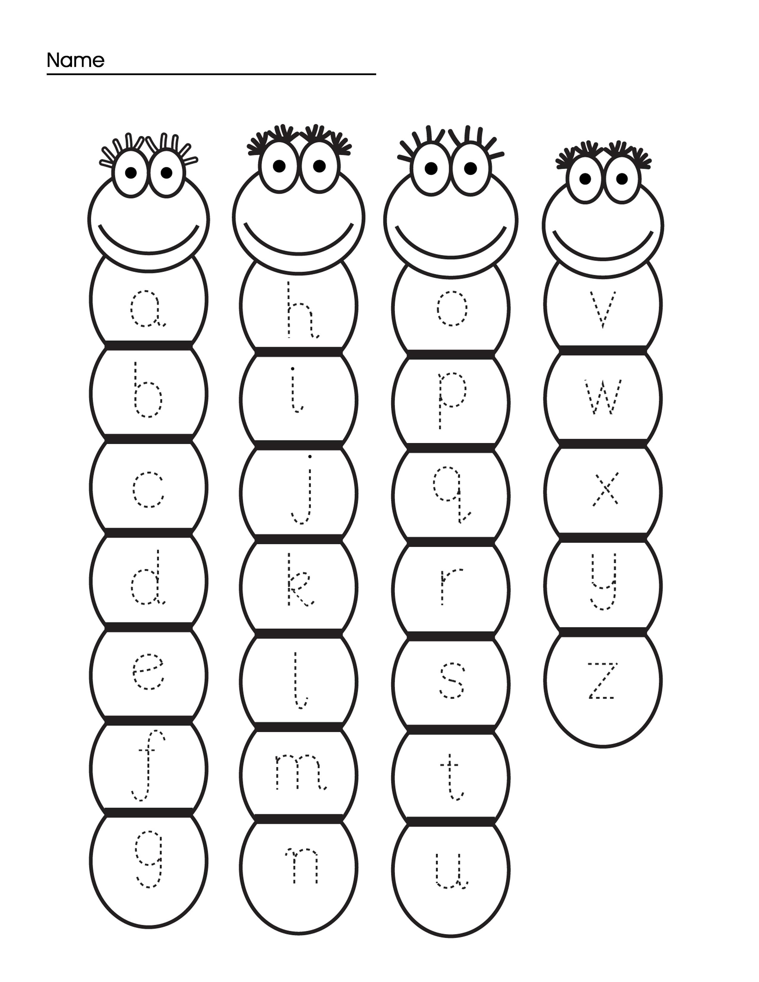 letter tracing caterpillar toddler activity page
