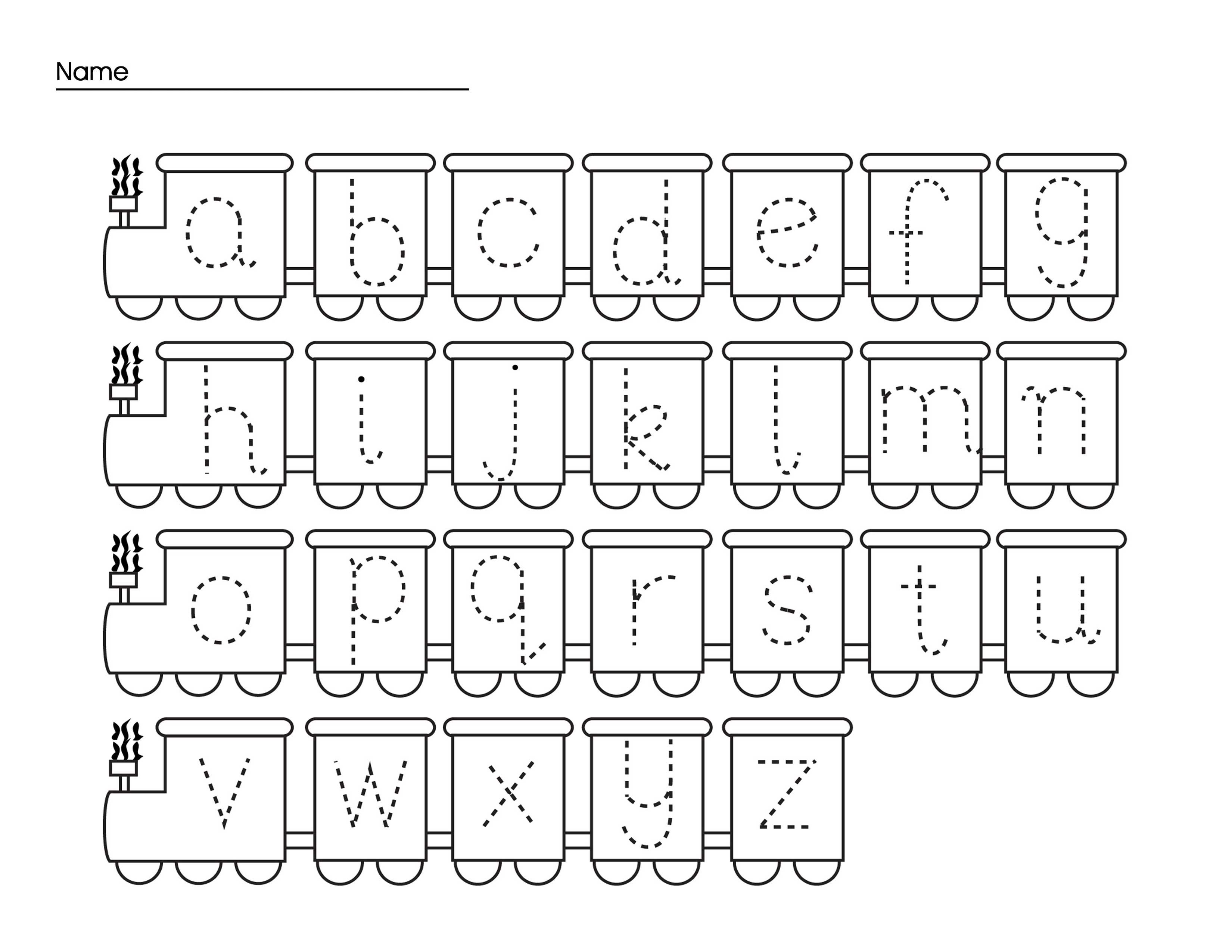 letter tracing train cars homeschool preschool activity page